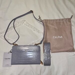 Calpak Gray Crossbody Bag with Croc Texture